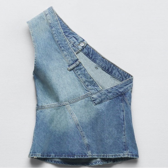 Zara denim asymmetrical top - Picture 6 of 14